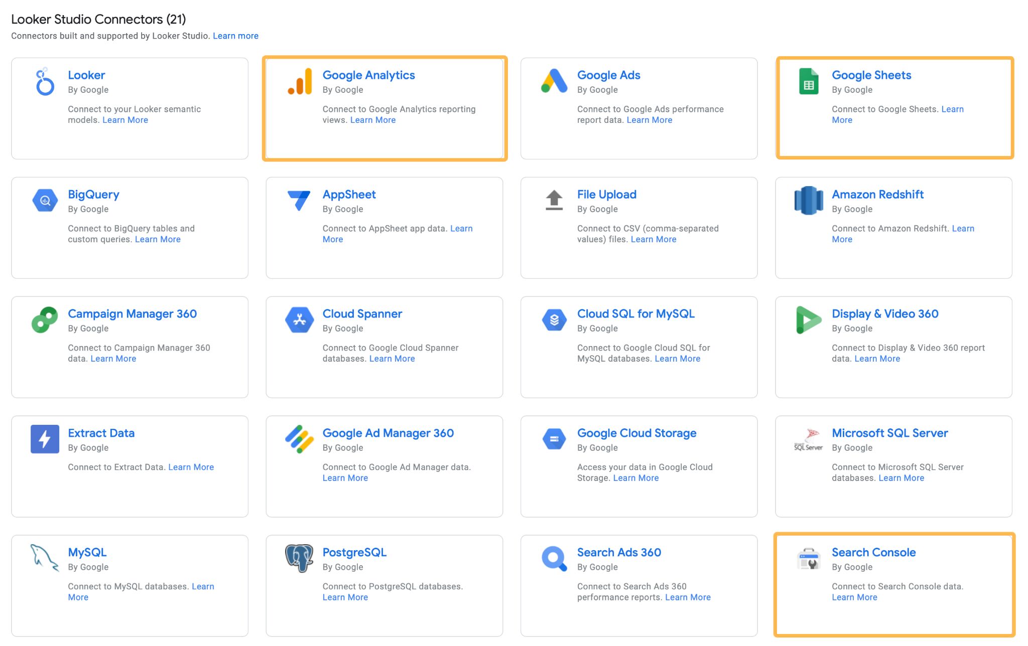 Google Looker Studio Key Data Sources Screenshot