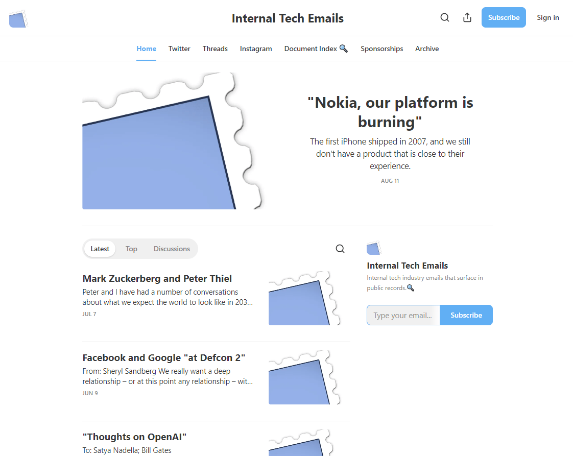 Screenshot of the Techemails homepage 