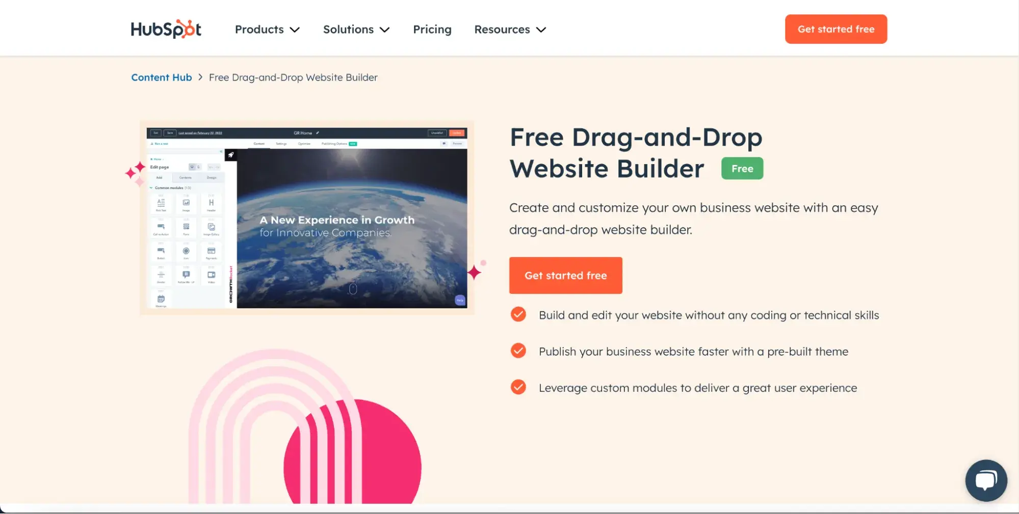 HubSpot free drag-and-drop website builder