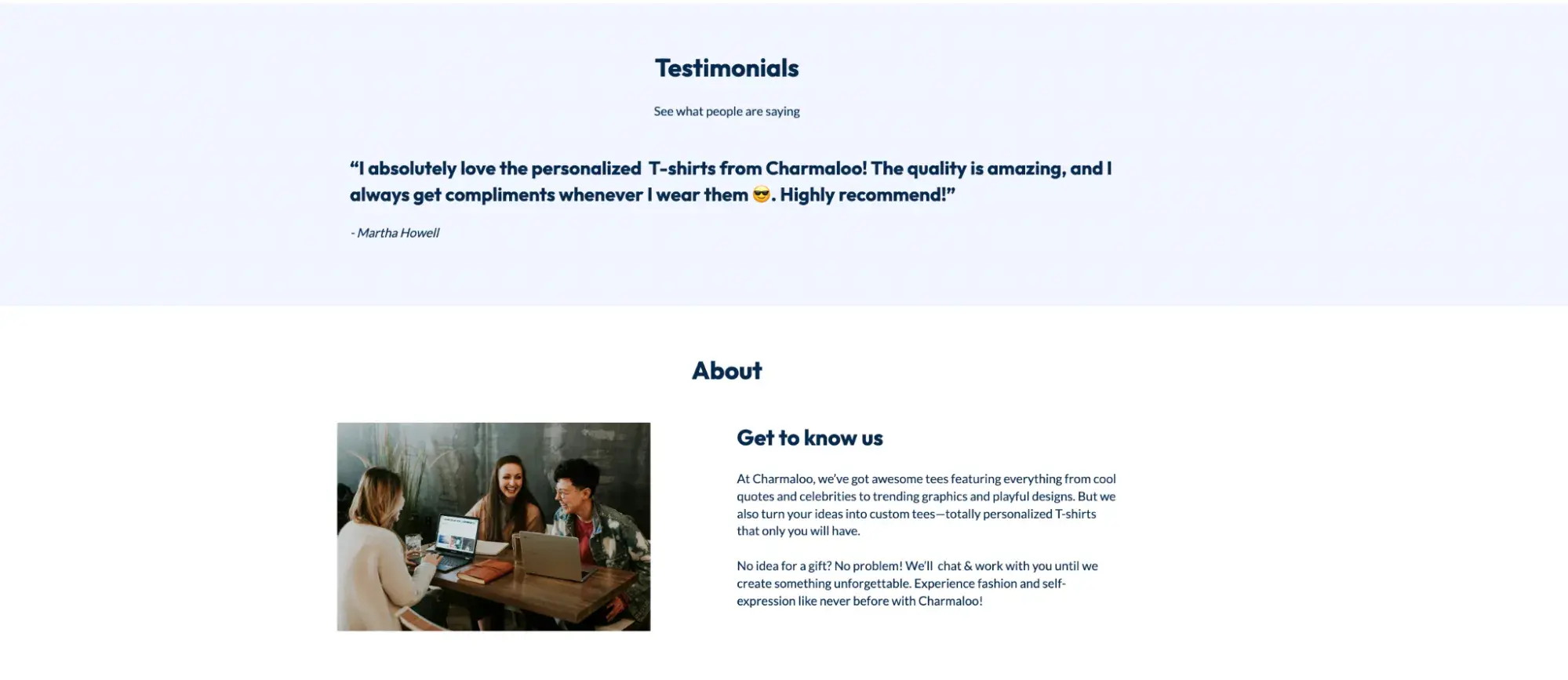 Testimonials & About section on website