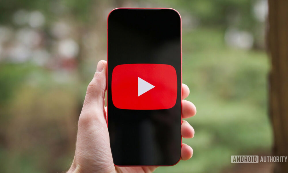The YouTube logo displayed on a Pixel 10a.