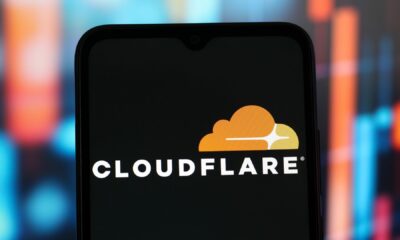 In this photo illustration, the Cloudflare logo is seen displayed on a smartphone screen.